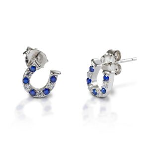 KELLY HERD BLUE & CLEAR HORSESHOE EARRINGS - STERLING SILVER