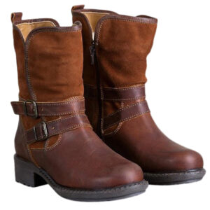 Size 6 (37) Leather med high Boots Women's Western Rodeo Zipper Motorcycle Buckle Comfy Low Heel Boots